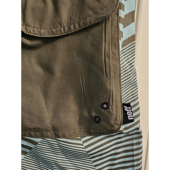 NEFF Swimming Swim Trunks Green Geometric Stripe - Mens Large With Pockets - Picture 4 of 9